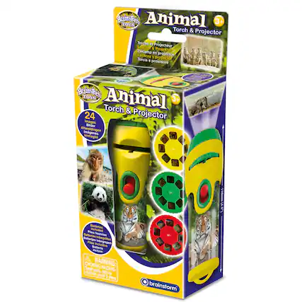 Brainstorm TOYS Animal Torch & Projector 3+ 24 Images 116mm 4 A.5 Batteries Included Choking Warning: Small parts. Hazard - Children Not for under 3 years.
