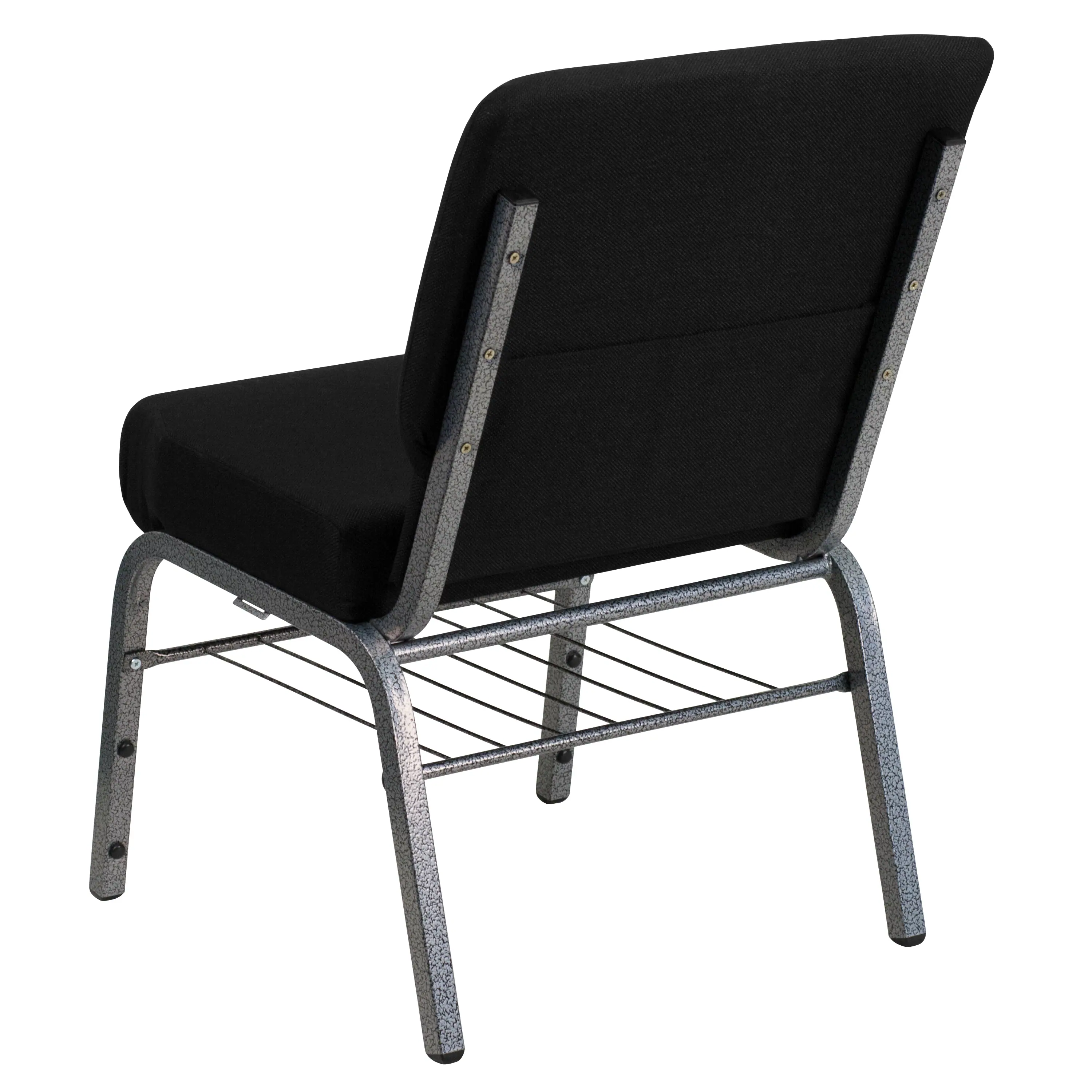 Alt View 5. Emma + Oliver - Auditorium Chair - 21" Seat - Book Rack - Black Fabric/Silver Vein Frame.
