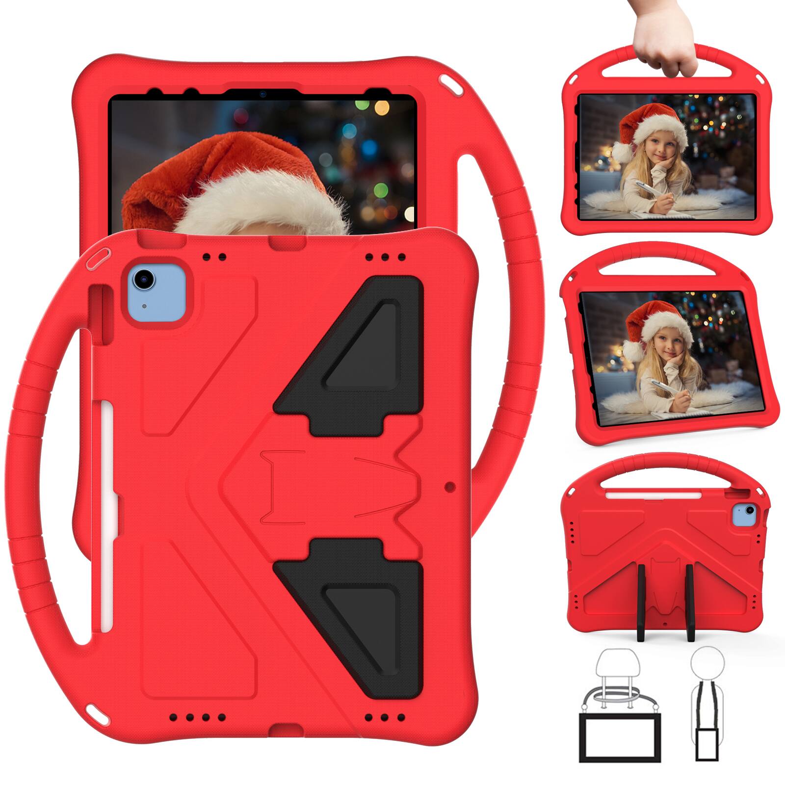 Angle. Dteck - For Apple iPad mini (A17 Pro) 2024/iPad mini 6th 2021 Lightweight EVA Shockproof Handle Stand Kids Case Cover - Red.