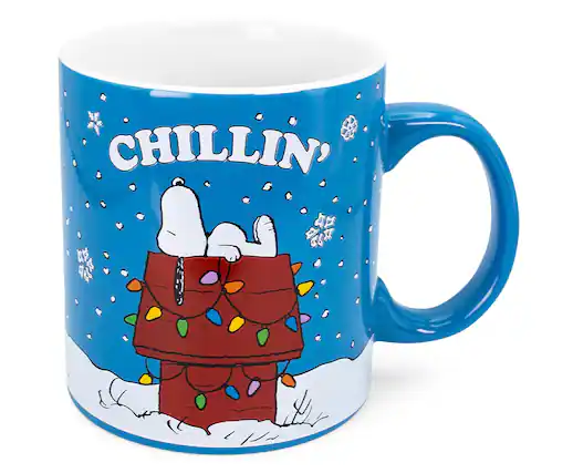 Front. Silver Buffalo - Peanuts Snoopy "Chillin" Ceramic Mug | Holds 20 Ounces - Blue.
