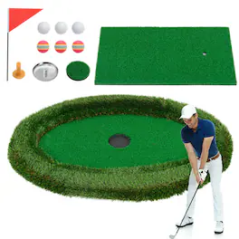 Costway - Oval Floating Golf Includes Golf Hitting Mat 6 Golf Balls Golf Flag - Green