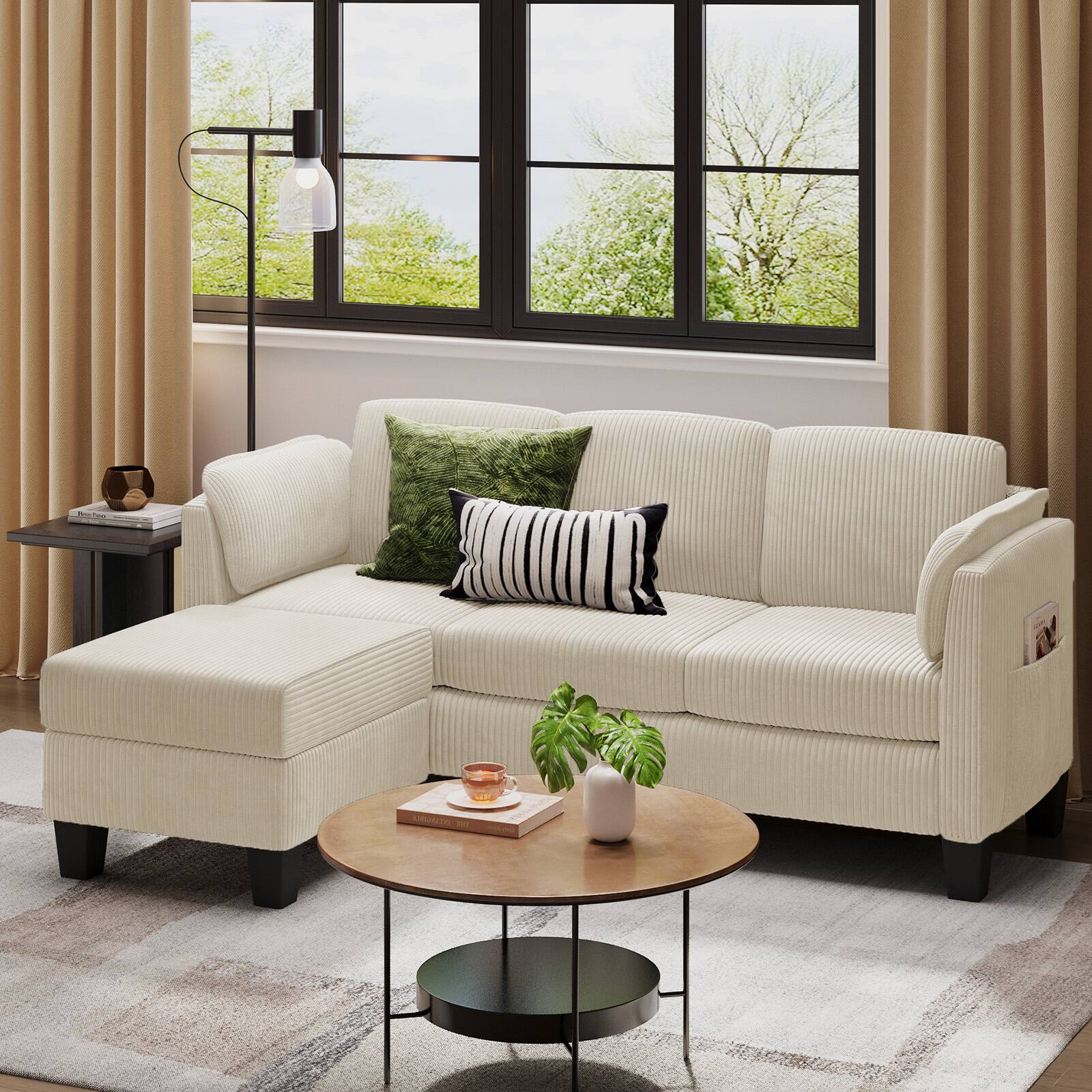 Back. Bestier - L-Shaped Sectional Couches for Living Room Furniture Sets, Modular Sectional Sofa with Ottaman Storage - Off White.