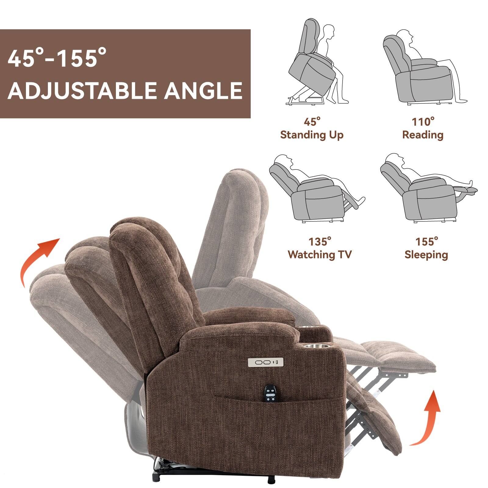 45-155 Adjustable Angle 45 Standing Up 110 Reading 135 Watching TV 155 Sleeping 0