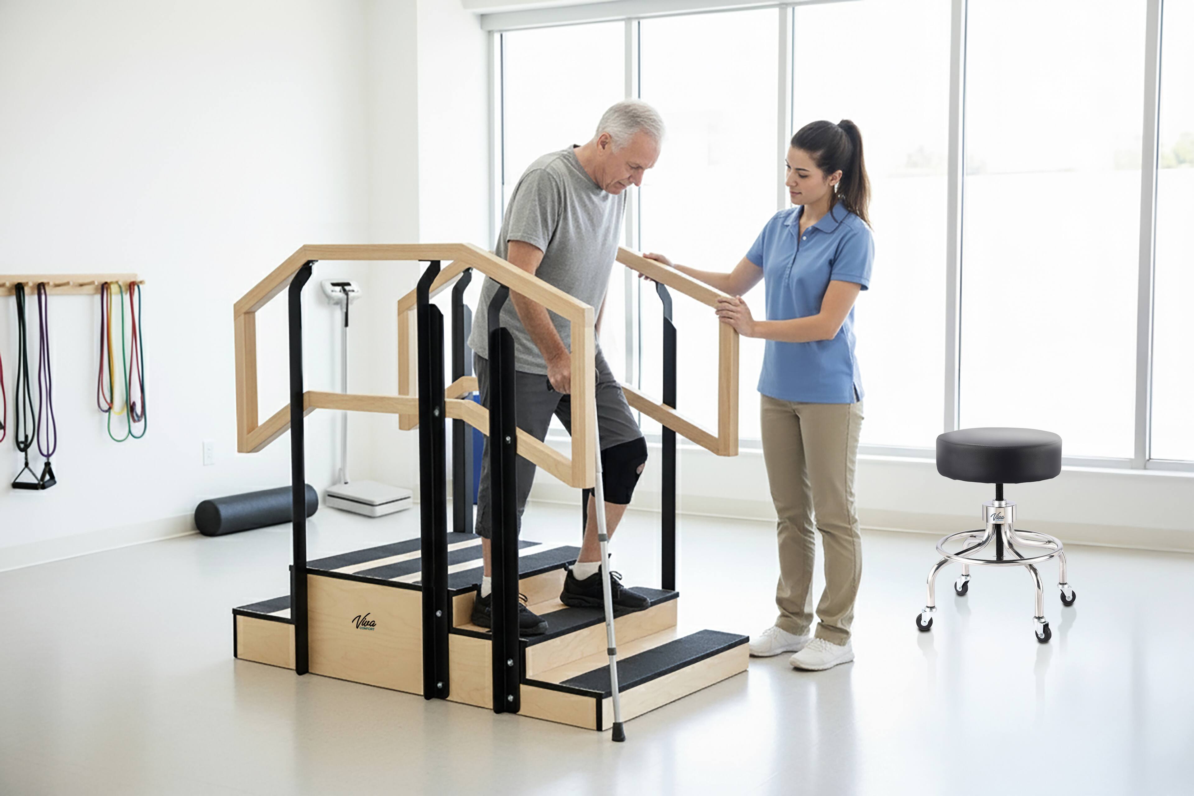 Alt View 6. Viva Comfort - 500 lbs. Capacity Hardwood Non-slip Physical Therapy Staircase - Natural Wood.