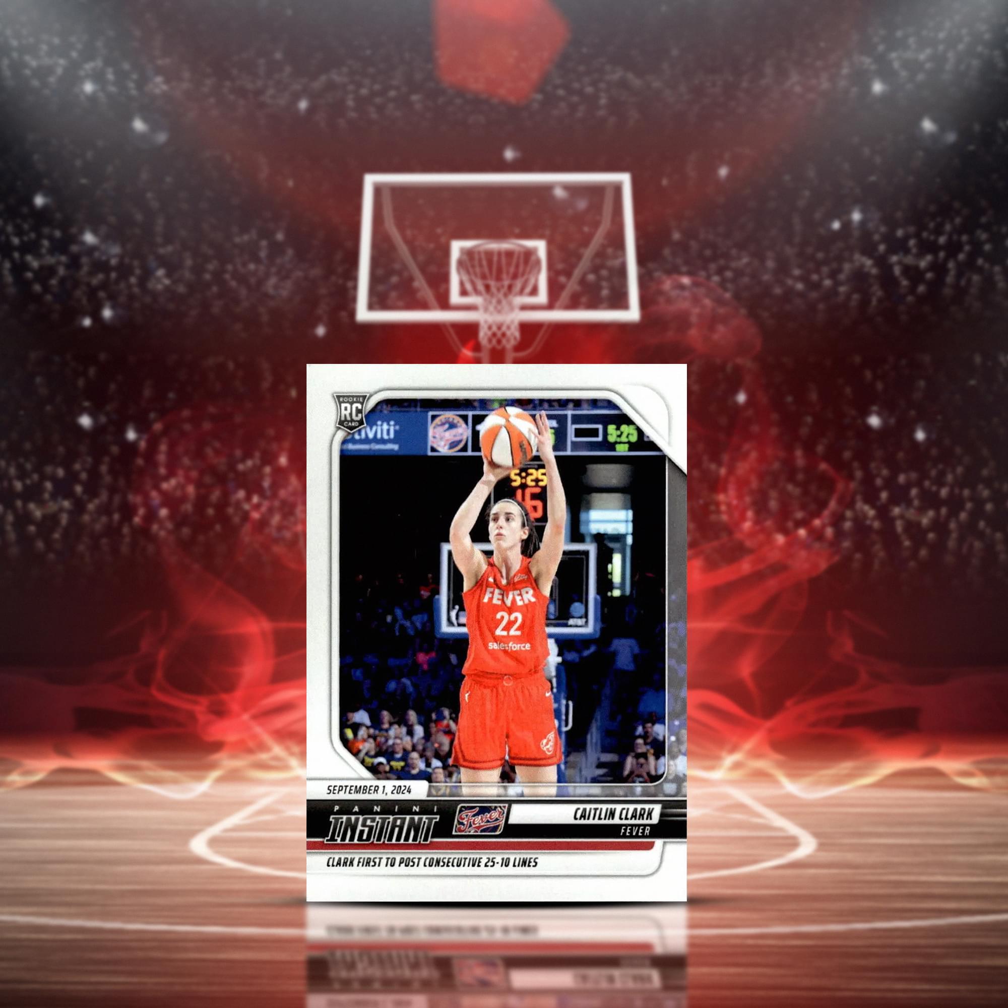 RC I viti 5:25 5:25 16 FEVER 22 sticuforce SEPTEMBER 1, 2024 PANINI P a N - - Fooch INSTANT CLARK FIRST TO POST CONSECUTIVE 25-18 LIMES CAITLIN CLARK FEVER