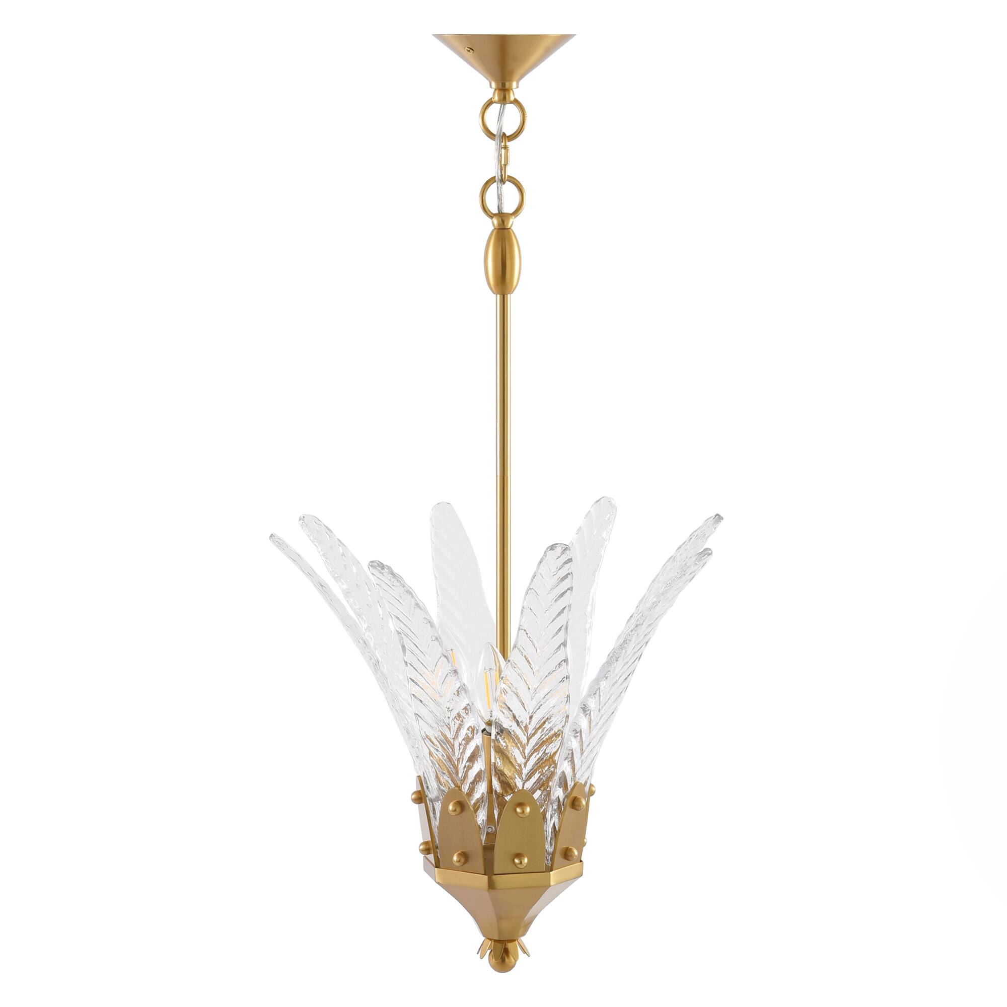 Alt View 2. Parrot Uncle - 17-inch Modern Leaf Glass Gold Chandelier for Dining Room - Gold.