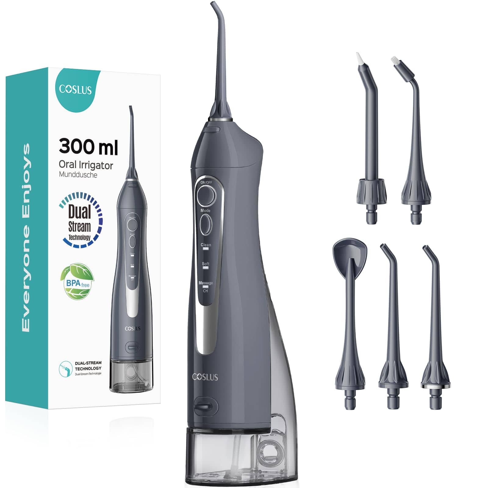 ESBANY - Water Dental Flosser Teeth Pick: Portable Cordless Oral Irrigator 300ML Rechargeable Travel Irrigation Cleaner IPX7