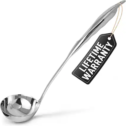 Front. Zulay Kitchen - Zulay Kitchen Stainless Steel Soup Ladle - 13” Large Ladle for Soups, Stews & Sauces - Silver.