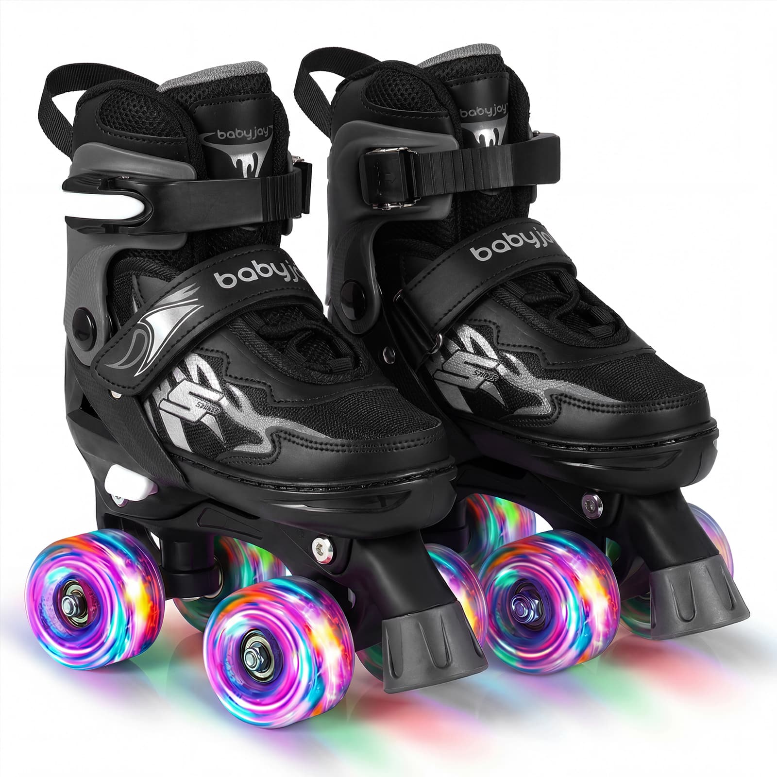Gymax - Kids Roller Skates 4 Sizes Adjustable Quad Skates w/Light-up Wheels for Ages 5-7 - Black