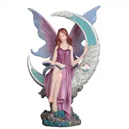 FC Design - 11.75"H Fairy on Moon Figurine Statue Desk Tabletop Home Decor Gift - Multi-Color