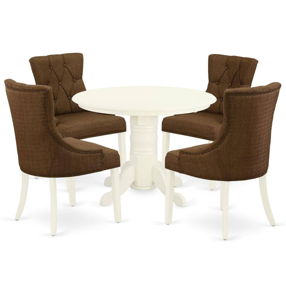 Back. East West Furniture - Dining Room Set Linen White - Brown.