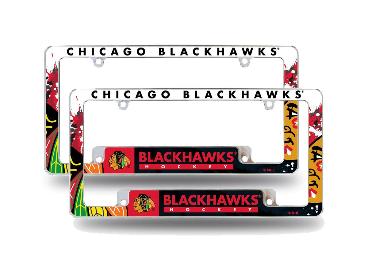 Chicago Blackhawks NHL (Set of 2) Chrome Metal License Plate Frames with Bold Full Frame Design