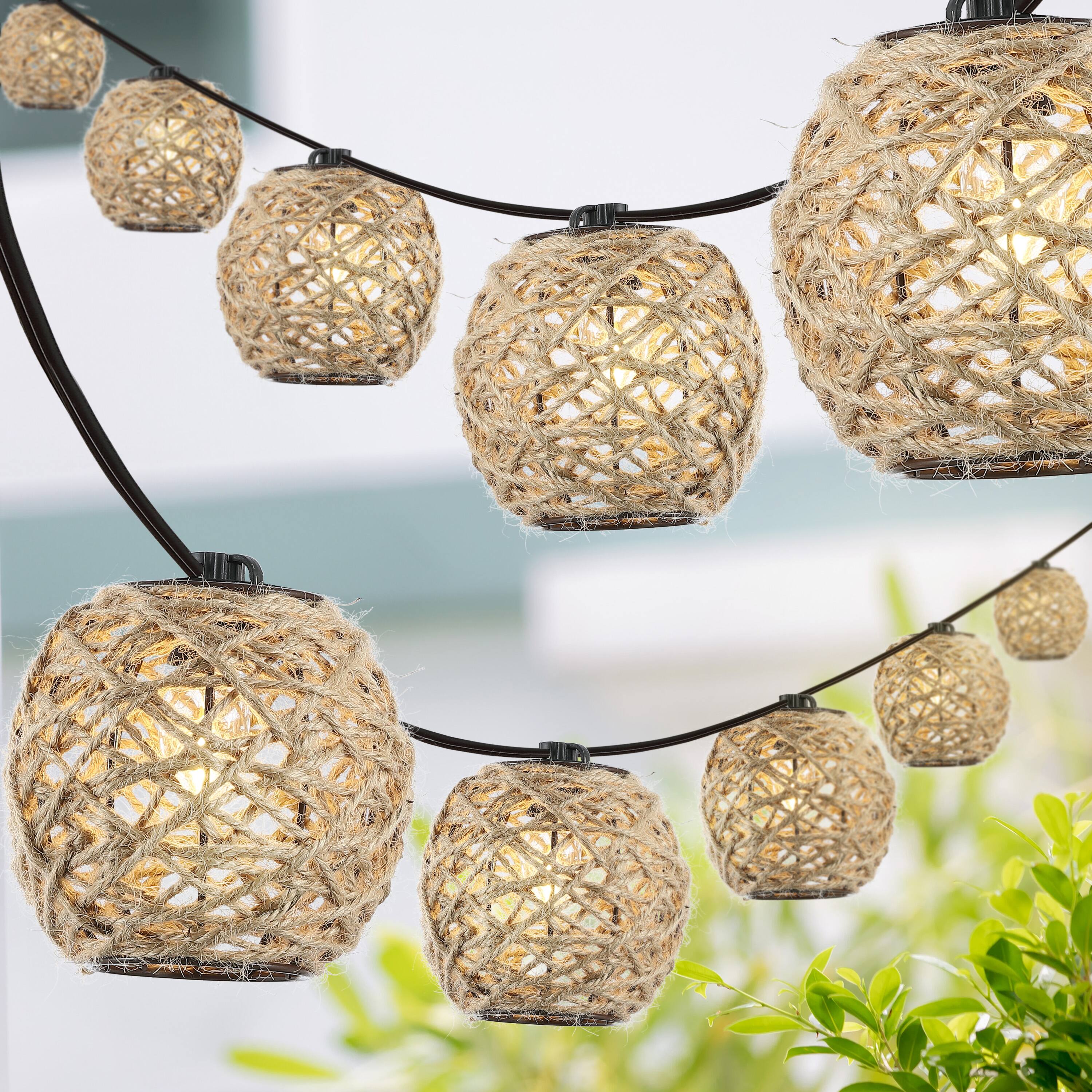 Alt View 1. Jonathan Y - Oahu 10-Light Indoor/Outdoor 10 ft. Rustic Coastal LED C7 Globe Hemp Rope Shaded String Lights, Light Brown - Light Brown.