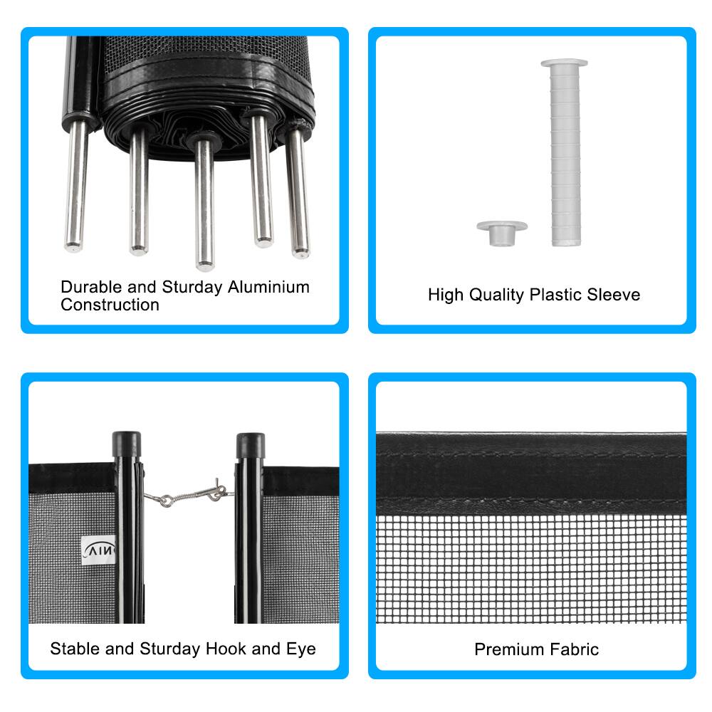 Durable and Sturdy Aluminium Construction  
High Quality Plastic Sleeve  
Stable and Sturdy Hook and Eye  
Premium Fabric