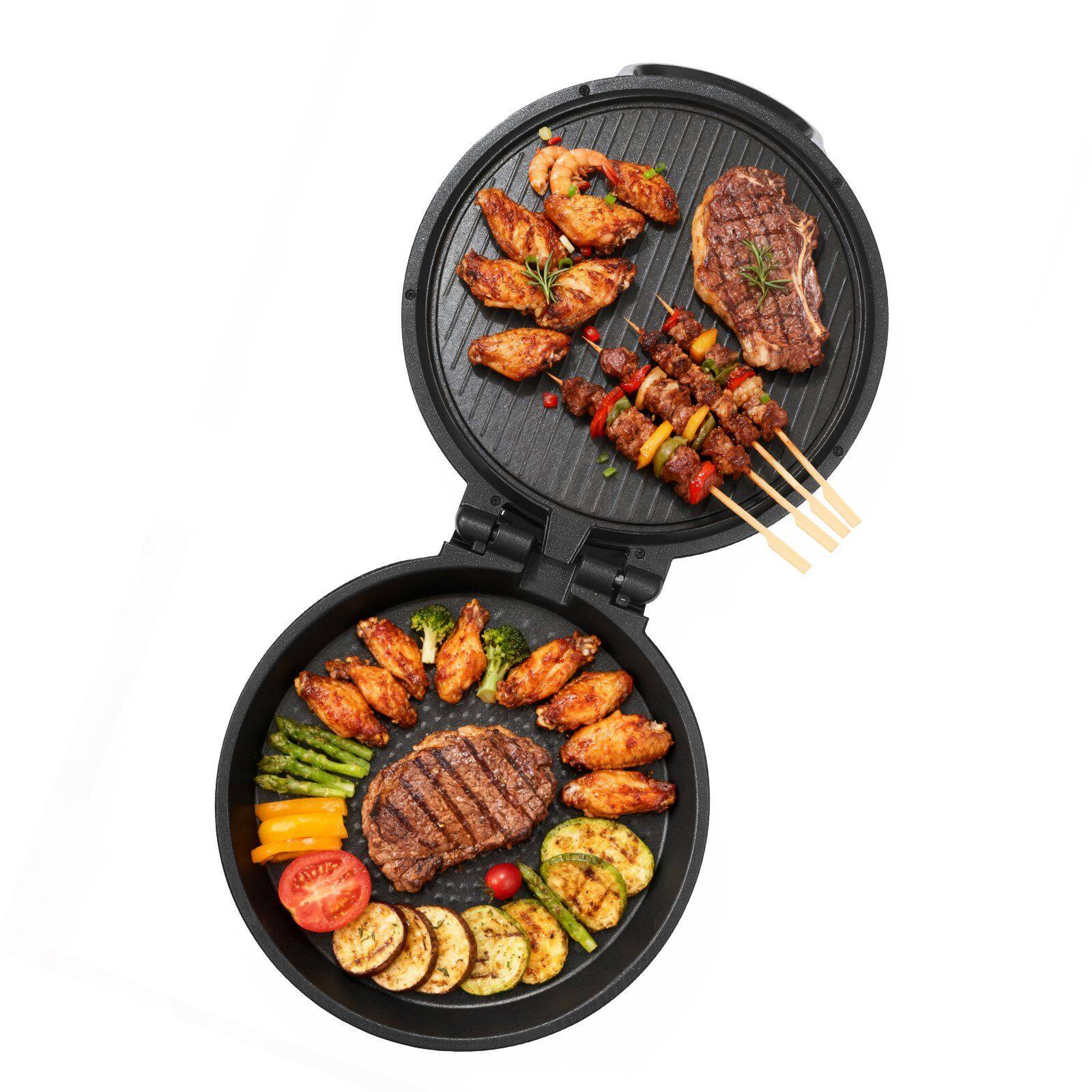 Front. Forest'nSky - Electric Pizza Oven Maker, 12-Inch with 180° Open Design for Dual-Side Baking, 1200W, Non-Stick, Heats to 410°F - Black.