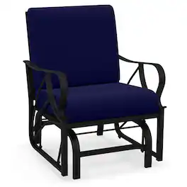 Costway - Patio Rocking Chair with Cushion Heavy-Duty Metal Frame Smooth Glider Outdoor - Navy
