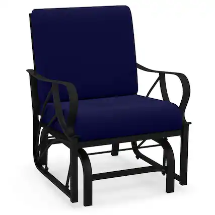 Front. Costway - Patio Rocking Chair with Cushion Heavy-Duty Metal Frame Smooth Glider Outdoor - Navy.