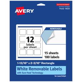 Avery - Removable Rectangle Labels, 1-13/16" x 2-3/16", 180ct - White