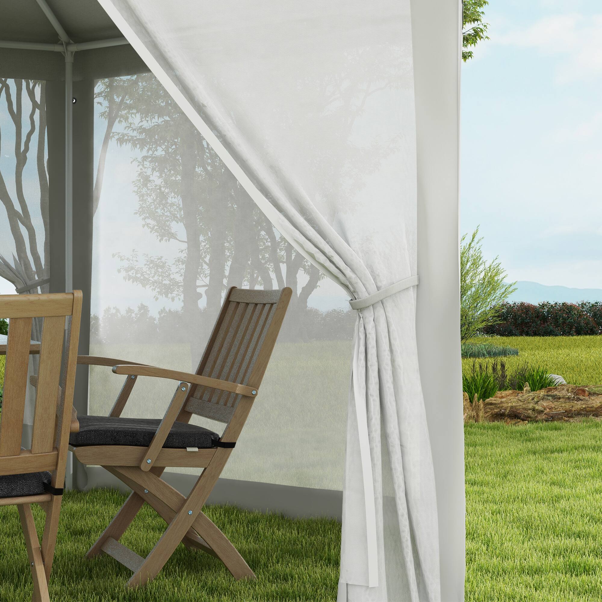 Alt View 7. Outsunny - 13' x 11' Outdoor Party Tent, Hexagon Sun Shade Shelter Canopy with Protective Mesh Screen Sidewalls, Ropes & Stakes - Cream White.