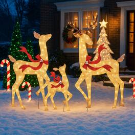BreeBe - Prelit Deer Trio Christmas Decoration for Yard or Porch - White
