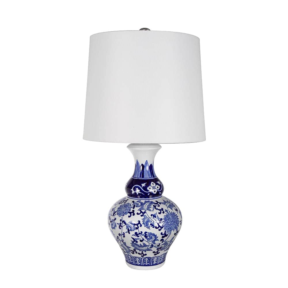 Luckbyte - D14x27.6" Blue White Round Ceramic Vase Lamp