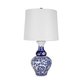 Luckbyte - D14x27.6" Blue White Round Ceramic Vase Lamp