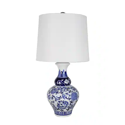 Front. Luckbyte - D14x27.6" Blue White Round Ceramic Vase Lamp.