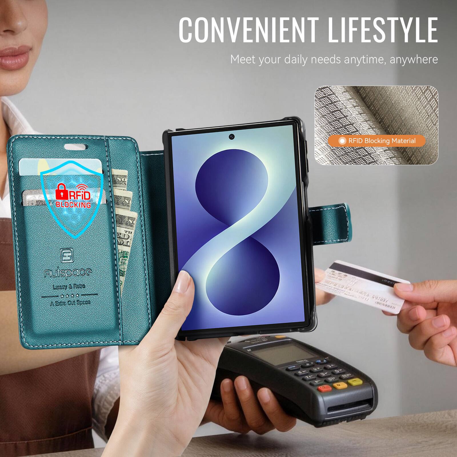 CONVENIENT LIFESTYLE  
Meet your daily needs anytime, anywhere

RFID Blocking Material

RFiD BLOCKING

Autosace Lucony Roto 12ozz Spoos

VOTAMIN

THIS o G or 7g- 1 U
