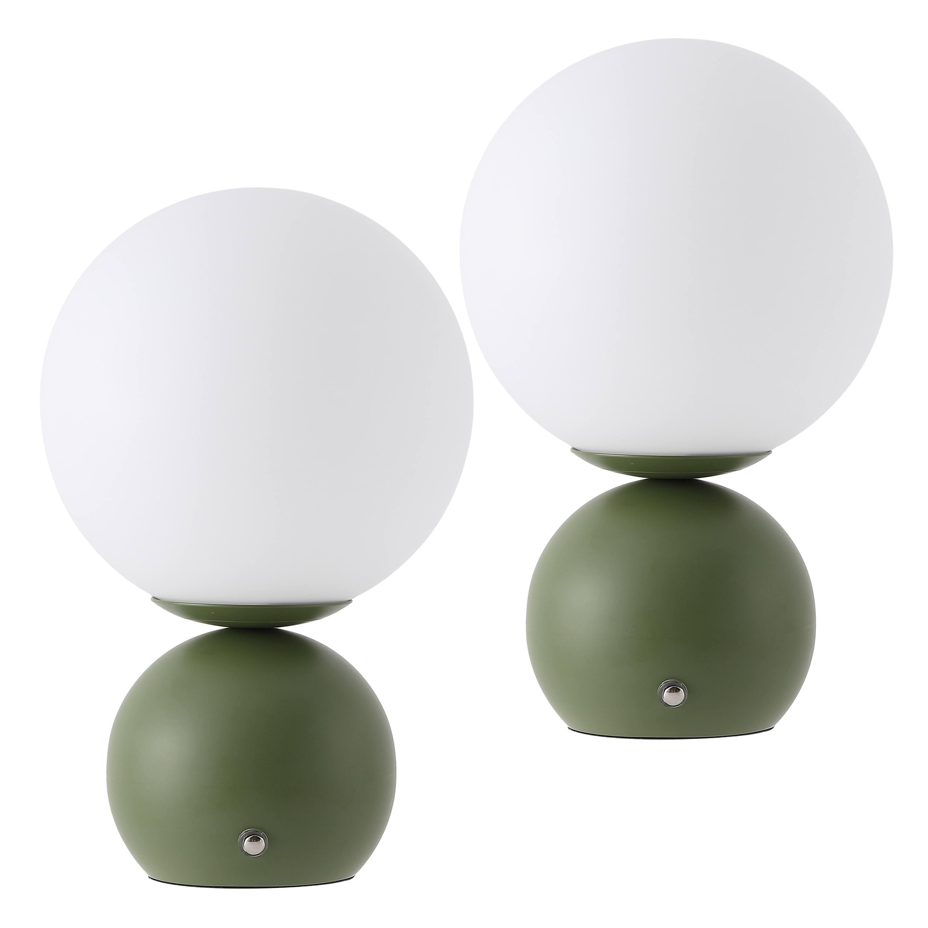 Alt View 7. Jonathan Y - Fatima 9.5" Modern Metal Rechargeable Table Lamp Set of 2, Green with White Glass Globe Shade and Touch Sensor - Green.