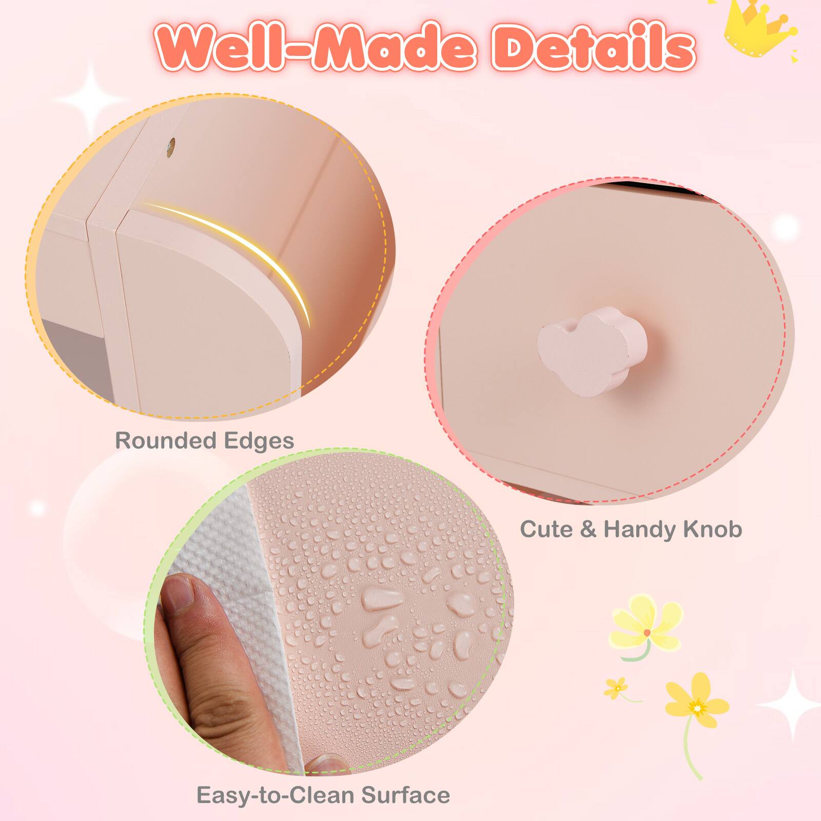 Well-Made Details

- Rounded Edges
- Cute & Handy Knob
- Easy-to-Clean Surface