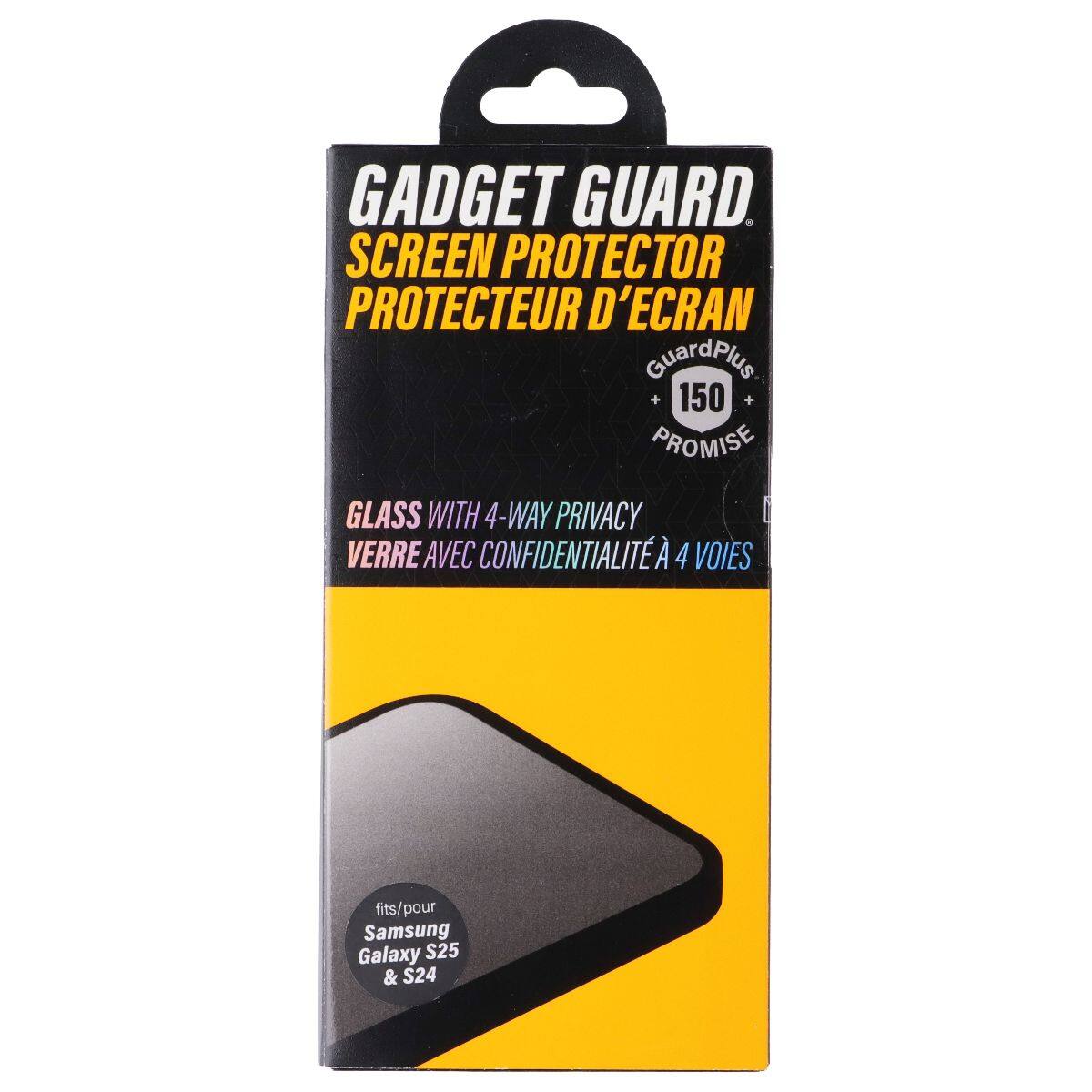 GADGET GUARD. SCREEN PROTECTOR PROTECTEUR D'ECRAN GuardPlus 150 PROMISE GLASS WITH 4-WAY PRIVACY VERRE AVEC CONFIDENTIALITÉ 4 VOIES fits/pour Samsung Galaxy S25 & S24