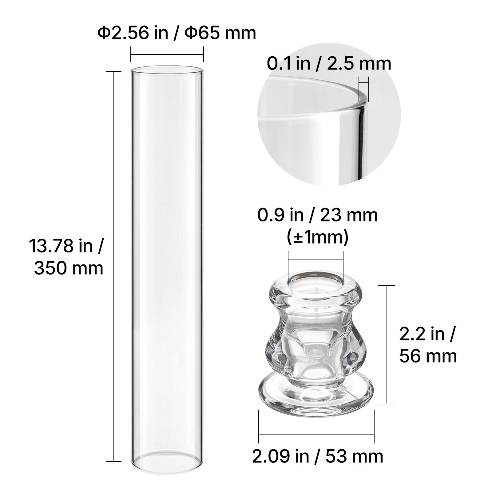 2.56 in / 65 mm  
0.1 in / 2.5 mm  
13.78 in / 350 mm  
0.9 in / 23 mm (±1mm)  
2.2 in / 56 mm  
2.09 in / 53 mm