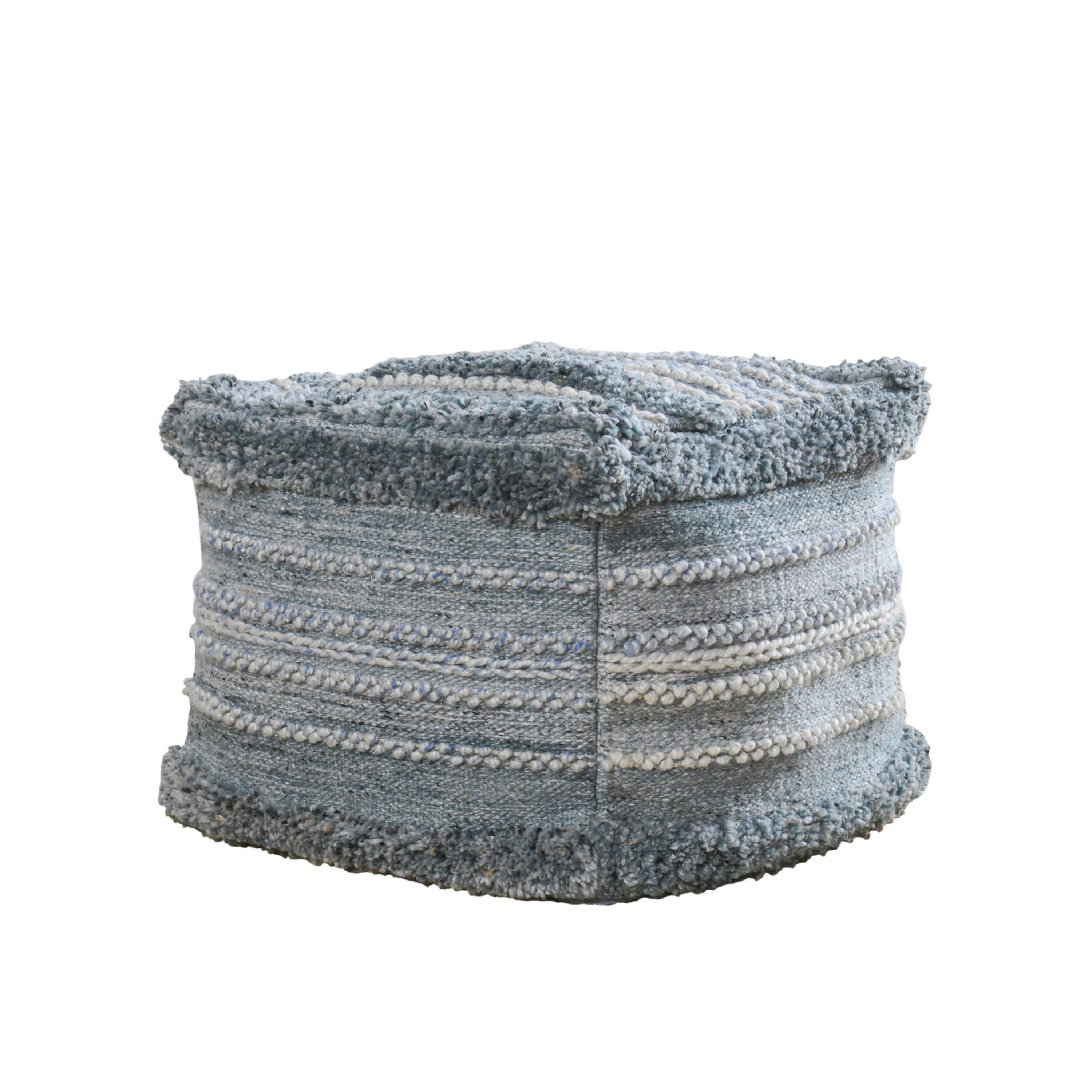 Back. Manhattan Lane - Square Ottoman Pouf, 18 Inch Blue Polyester, Boho Knitted Texture - Blue.