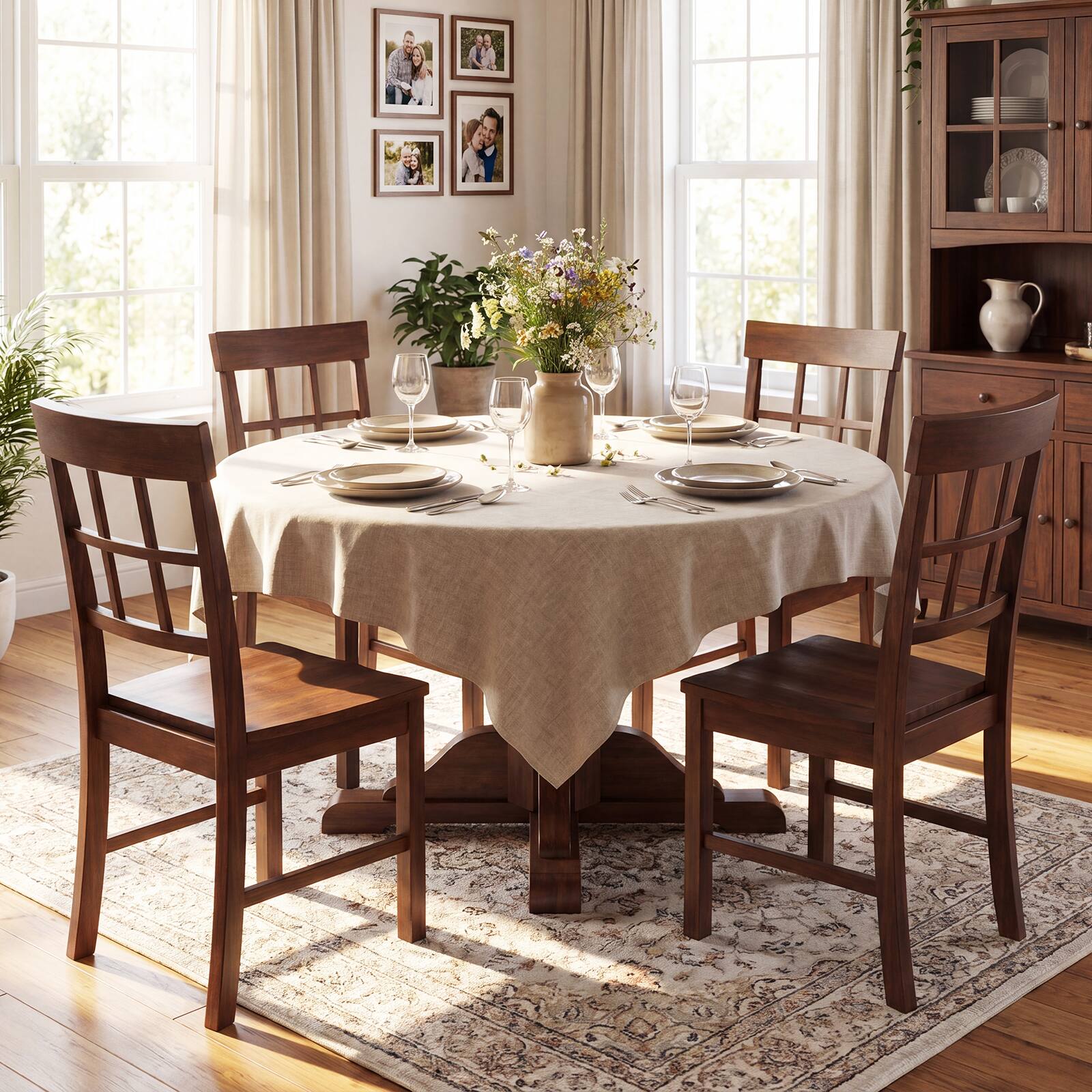 Alt View 4. Gymax - Gymax Dining Chairs Set of 4 Rubber Wood Chairs w/High Lattice Backrests for Kitchen - Brown.