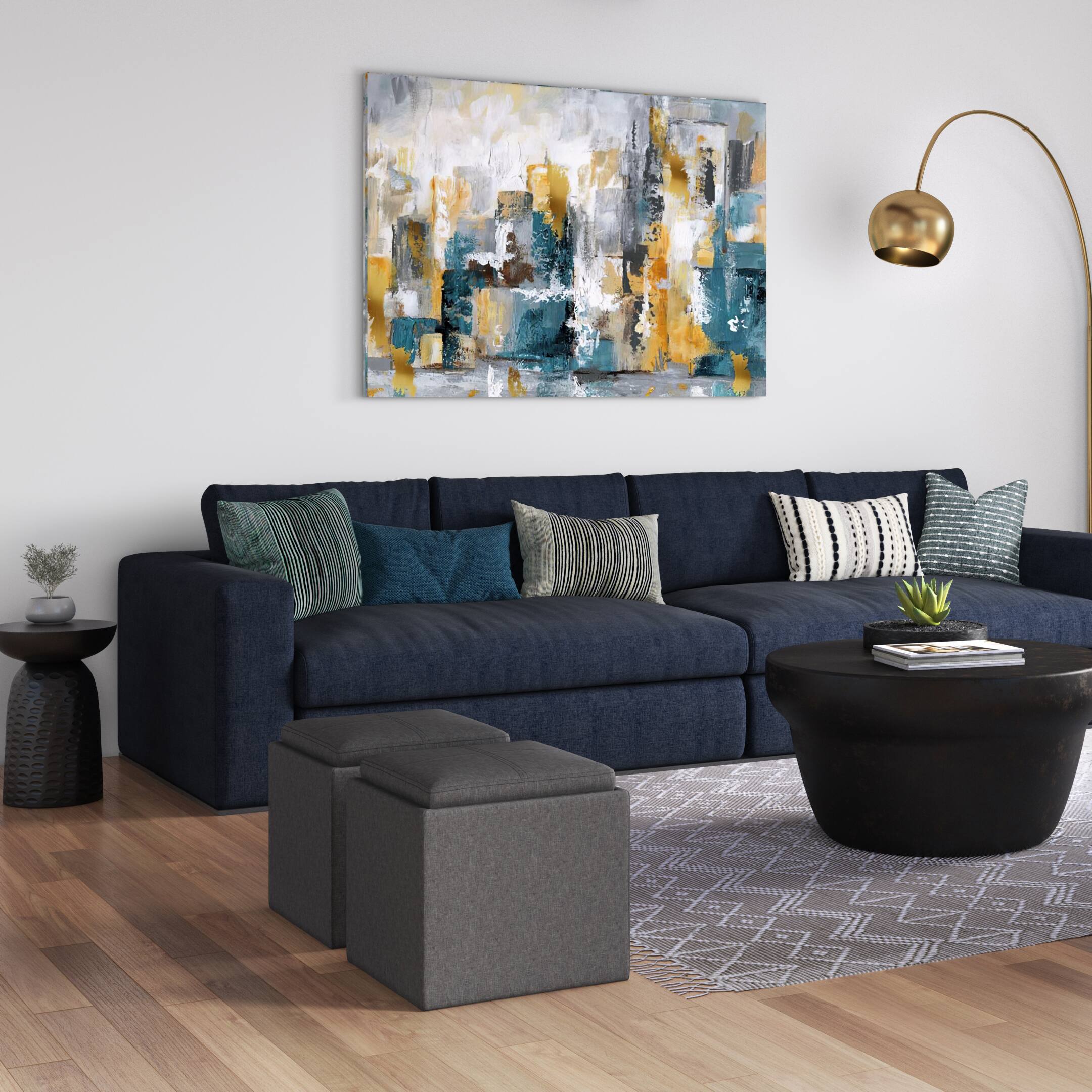 Left. Simpli Home - Rockwood Cube Storage Ottoman with Tray - Slate Grey.