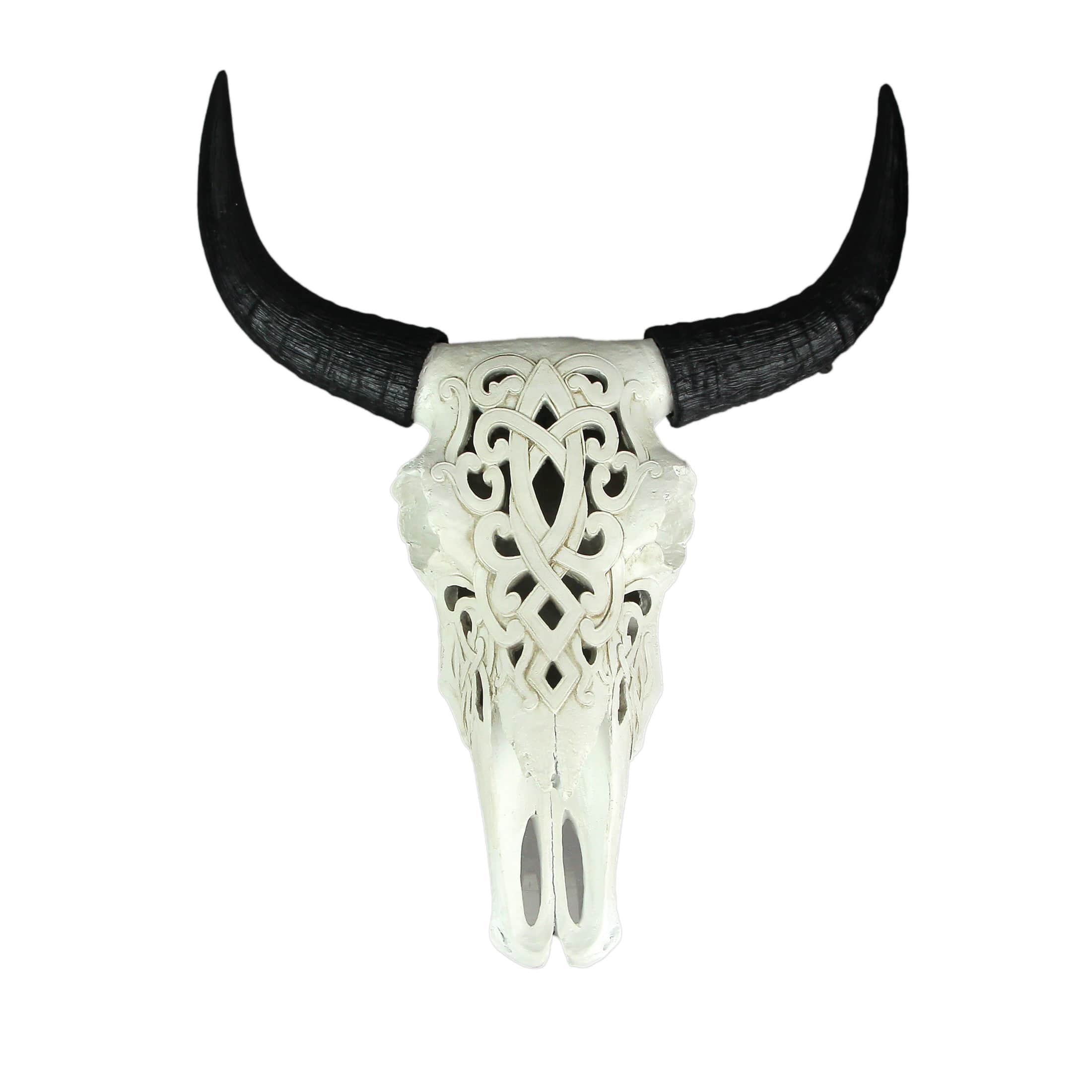 DWK Corporation - Tribal Steer Skull Cut-Out Design Wall Hanging 19 Inches High Western Decor - White