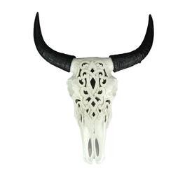 DWK Corporation - Tribal Steer Skull Cut-Out Design Wall Hanging 19 Inches High Western Decor - White