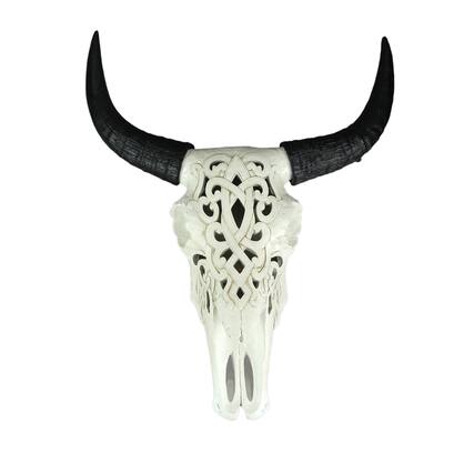 Front. DWK Corporation - Tribal Steer Skull Cut-Out Design Wall Hanging 19 Inches High Western Decor - White.