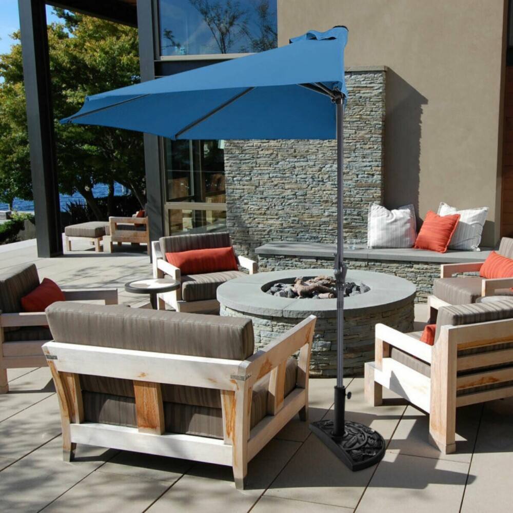 Back. Mondawe - 9 Ft Patio Umbrella Bistro Half Round without Weight Base - Blue.