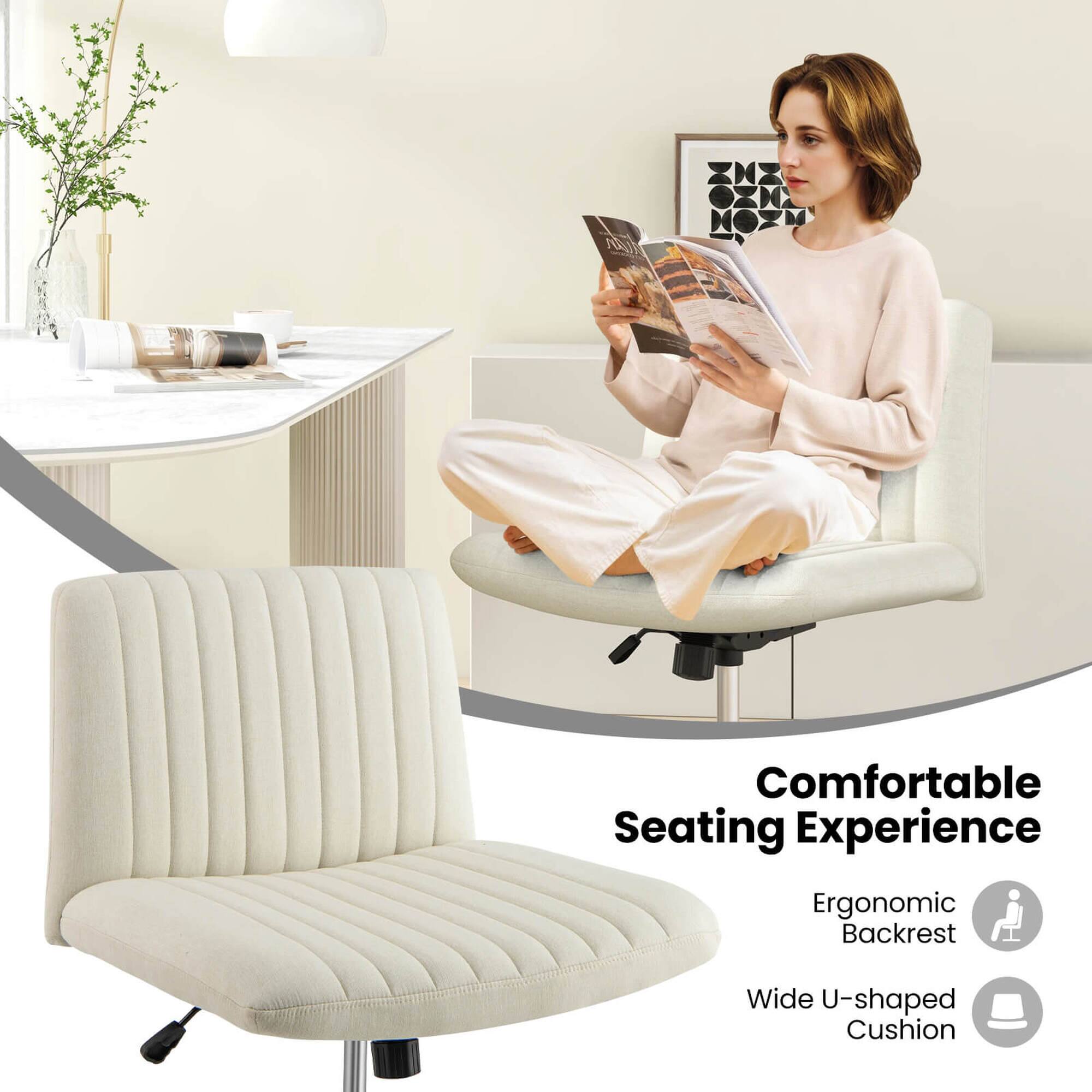 The text on the image reads: "Comfortable Seating Experience Ergonomic Backrest Wide U-shaped Cushion."
