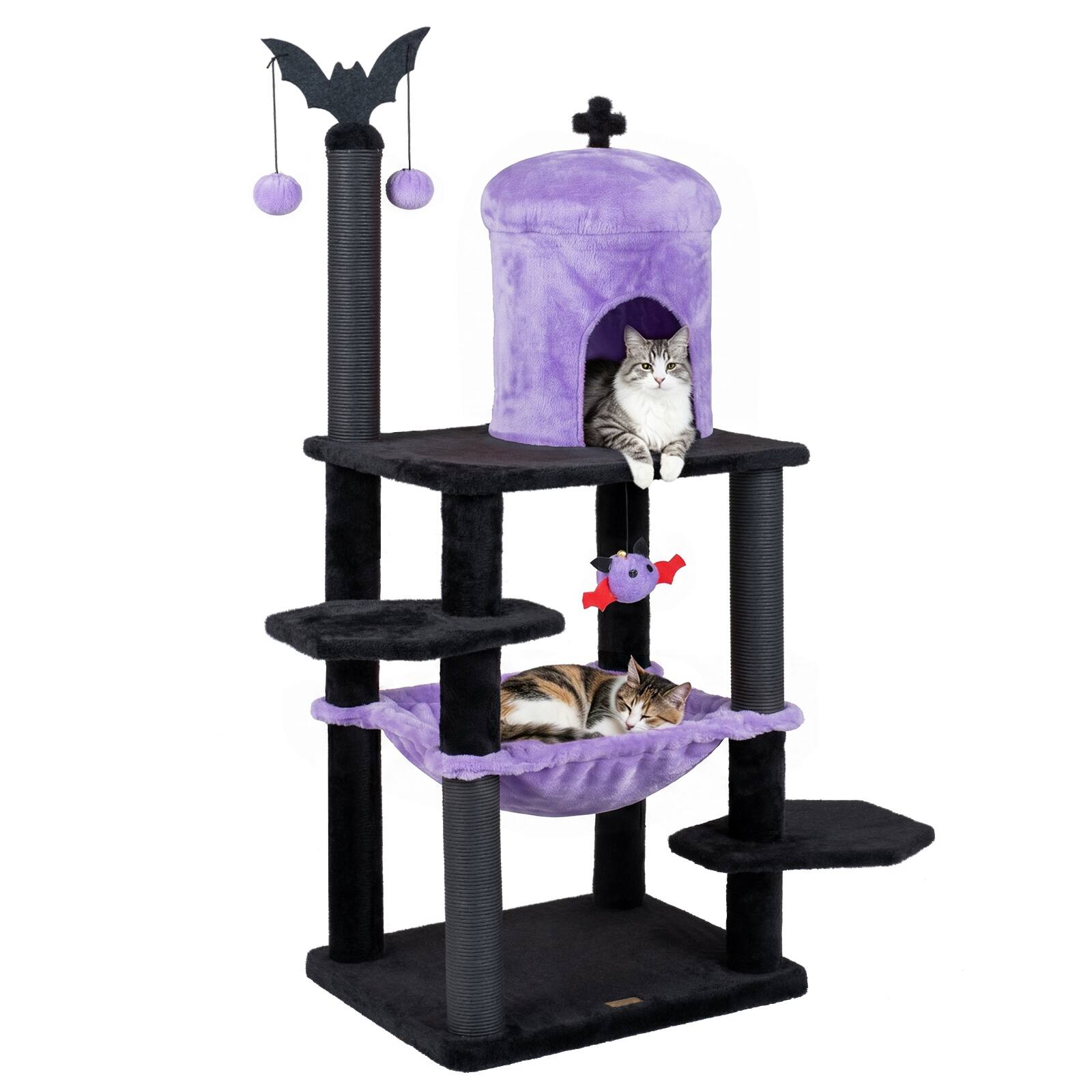 Front. Gymax - Gymax Gothic Cat Tree for Indoor Cats 51'' Spooky Cat Tower w/Castle House Hammock Purple & Black.