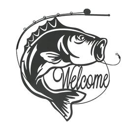 Things2Die4 - 19 Inch Laser Cut Metal Bass Welcome Sign Home Decor Vintage Wall Hanging Art - Black