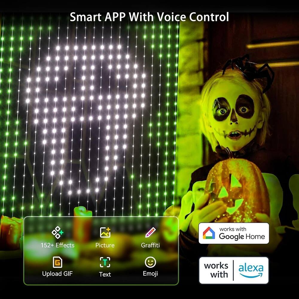 Smart APP With Voice Control

152+ Effects  
Picture  
Graffiti  
Upload GIF  
Text  
Emoji  

works with Google Home  
works with alexa