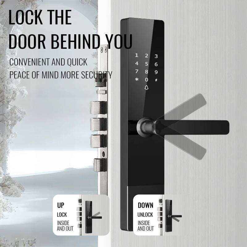 LOCK THE DOOR BEHIND YOU  
CONVENIENT AND QUICK  
PEACE OF MIND MORE SECURITY  

1 2 3  
4 5 6  
7 8 9  
* 0 #  

UP  
LOCK INSIDE AND OUT  

DOWN  
UNLOCK INSIDE AND OUT