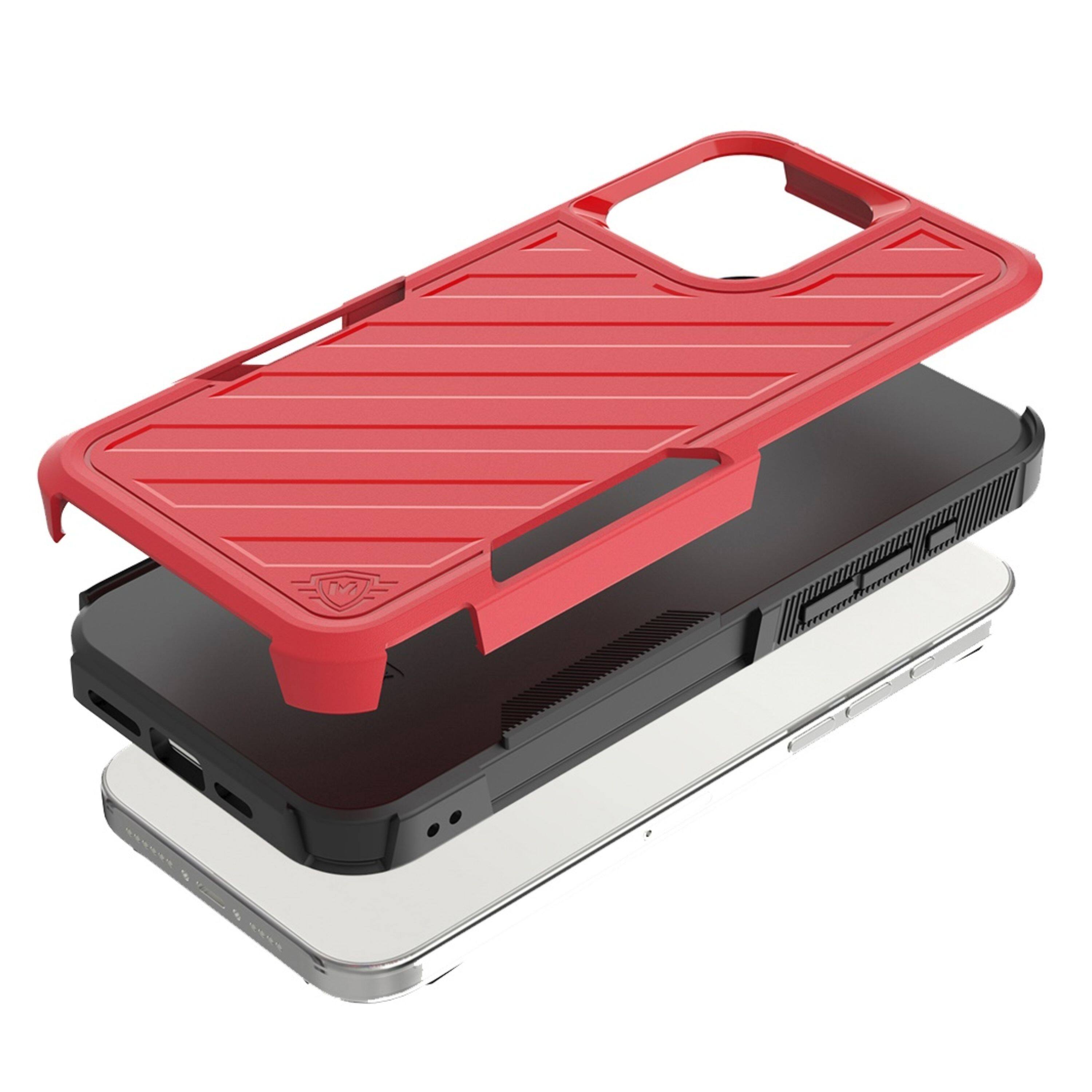 Left. Kitcheniva - Shockproof Dual Layer Lined Phone Case With Tempered Glass For iPhone 16 Pro Red Black - Red/Black.