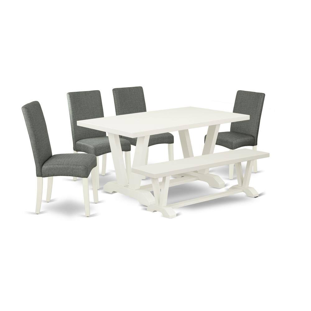 Left. East West Furniture - East West Furniture 6-Pc Kitchen Dinette Set-Gray Smoke Linen Fabric Seat and Stylish Chair Back Kitchen chairs, A - Multi-Color.