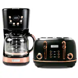Haden - Heritage 4 Slice Wide Slot Toaster & 12 Cup Coffee Maker, Black & Copper - Black/Copper