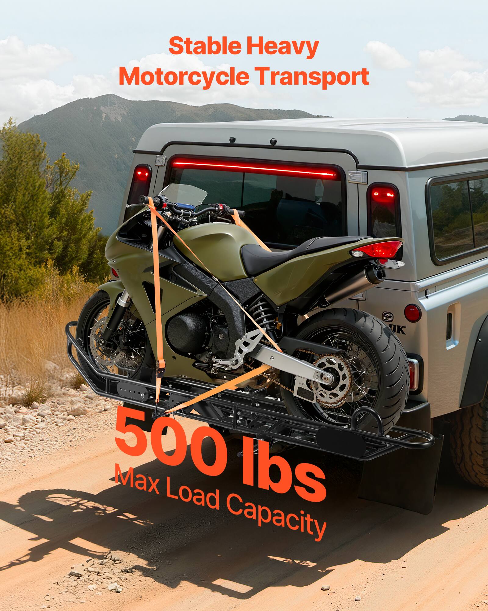 Stable Heavy Motorcycle Transport  
500 lbs Max Load Capacity