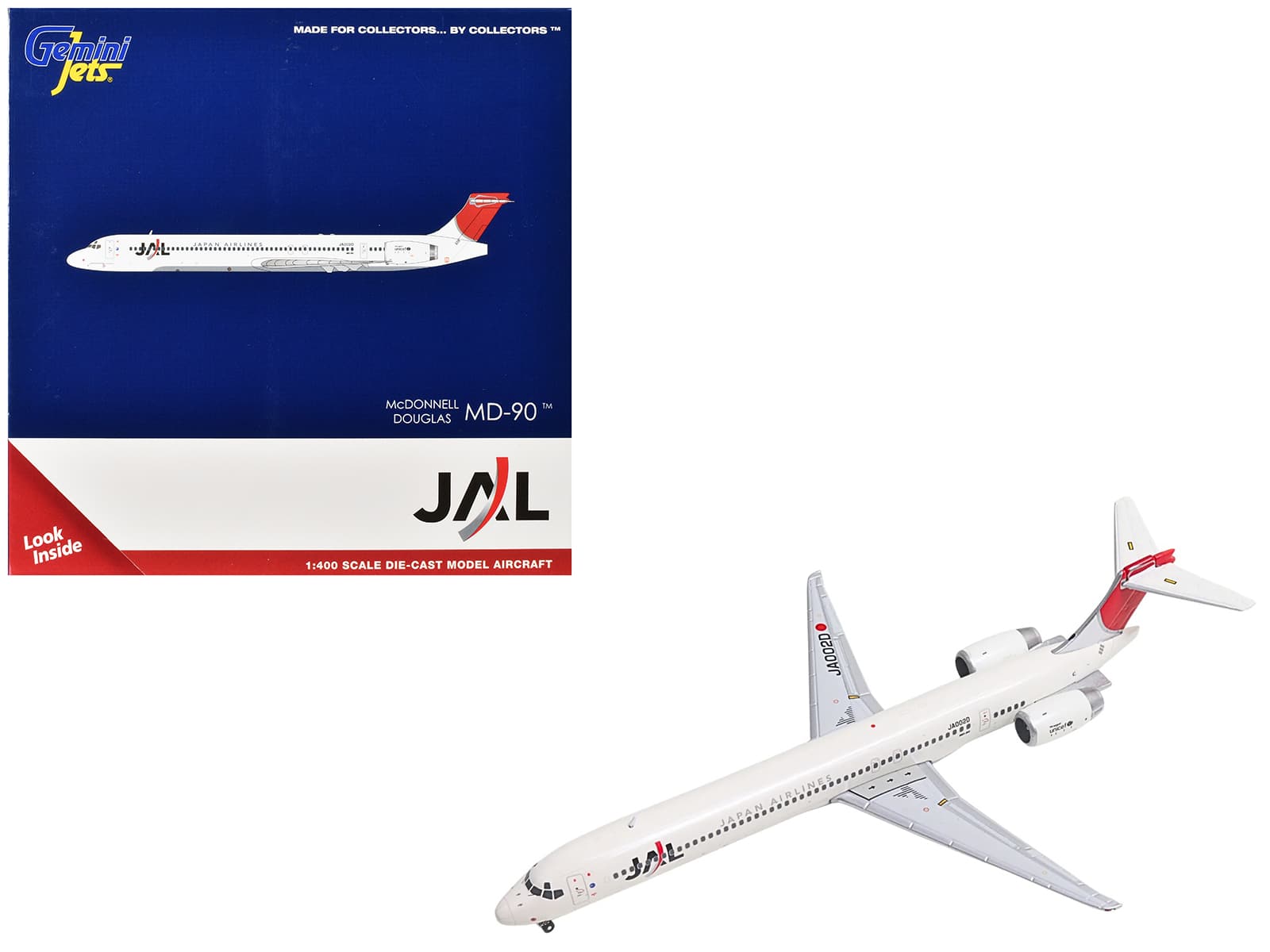 GeminiJets - McDonnell Douglas MD-90 Commercial Aircraft "Japan Airines" (JA002D) Tail 1/400 - White with Red
