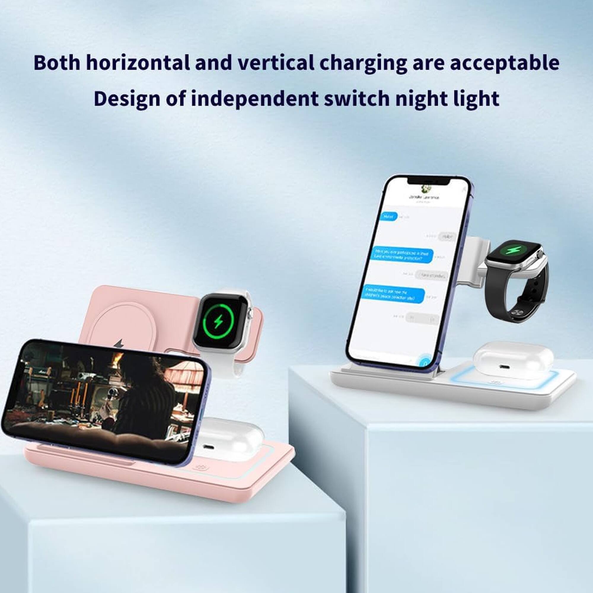 Both horizontal and vertical charging are acceptable  
Design of independent switch night light